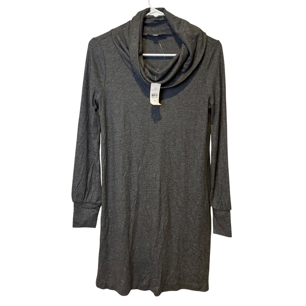 Loft Cowl Neck Sweater Dress Women XS Gray Long Sleeve Heathered NWT